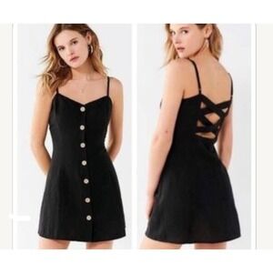 Urban Outfitters Button-Down Strappy Back Linen Dress Black Women's XS